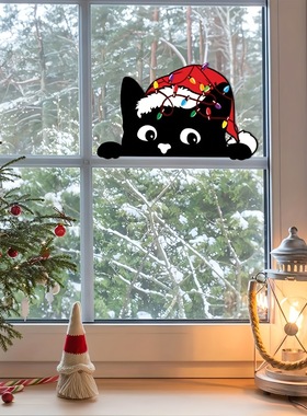 ins黑猫圣诞门角顶装饰金属摆件