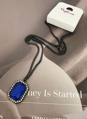 欧美小首饰品2025新潮款蓝色多瑙河唯美满钻镶嵌潮搭气质韵味项链