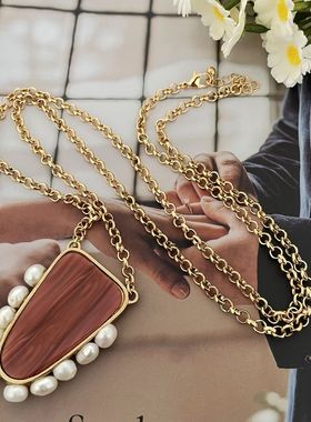 s58欧美首饰品唯美淑女高级感真珍珠镶嵌超仙气质百搭项链毛衣链