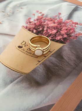 s50欧美饰品新款时尚百搭简约唯美优雅秀气贝壳镶嵌气质韵味戒指