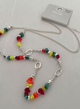 欧美时尚新款彩色碎石项链