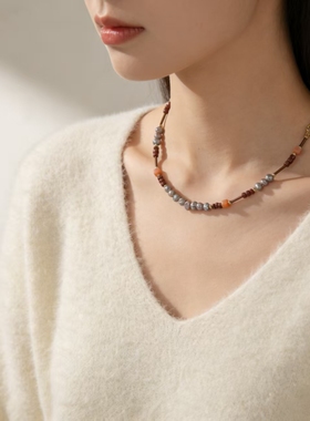 彩色巴洛克异形淡水珍珠毛衣链