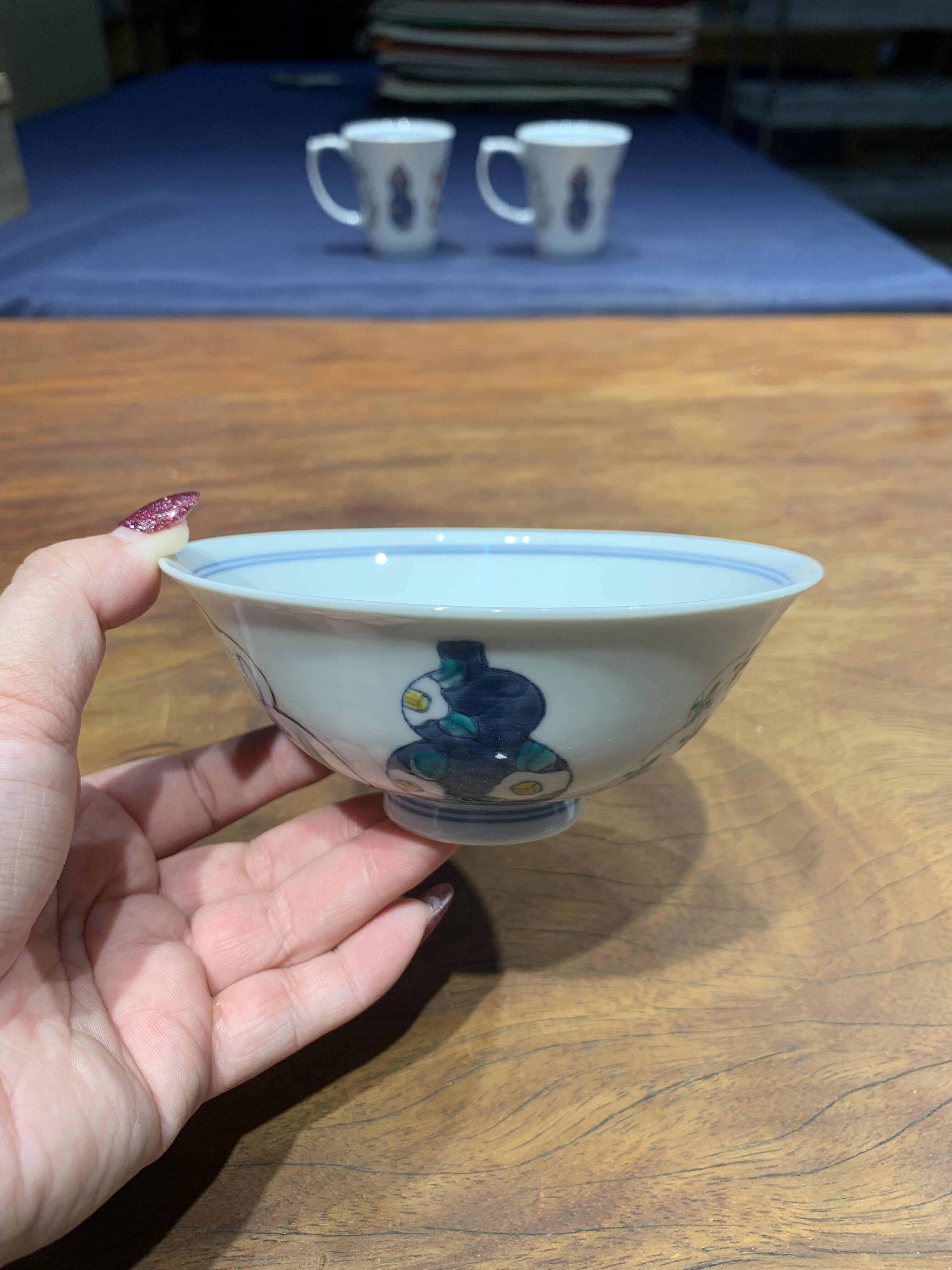 B日本有田伊万里烧/德七窑/手绘陶瓷葫芦饭碗/13×5.5cm