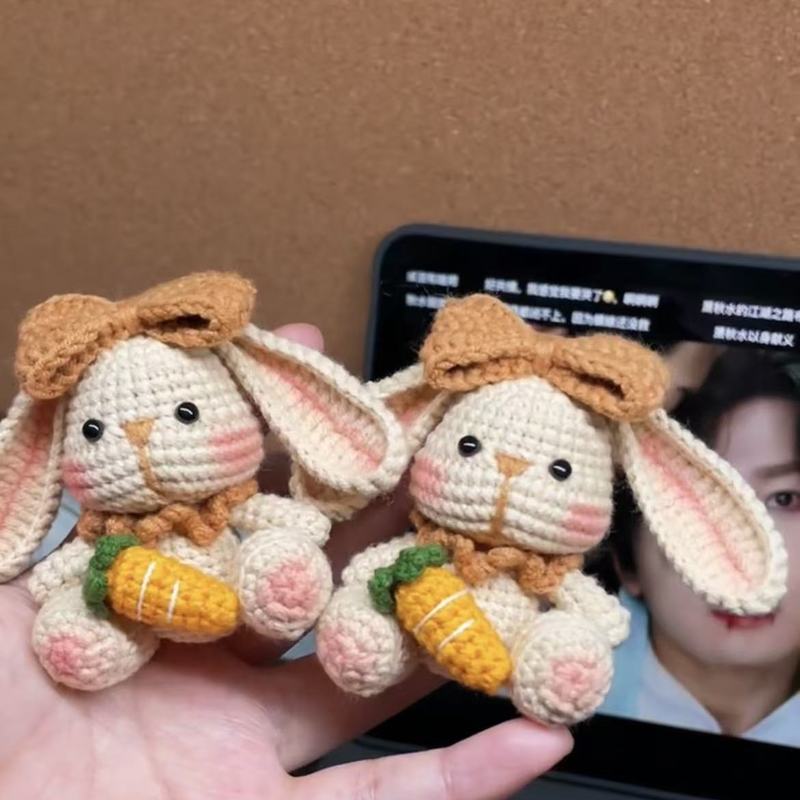 手工diy编织可爱垂耳兔玩偶毛线钩针材料包钥匙扣包包挂件小礼物 - 图1