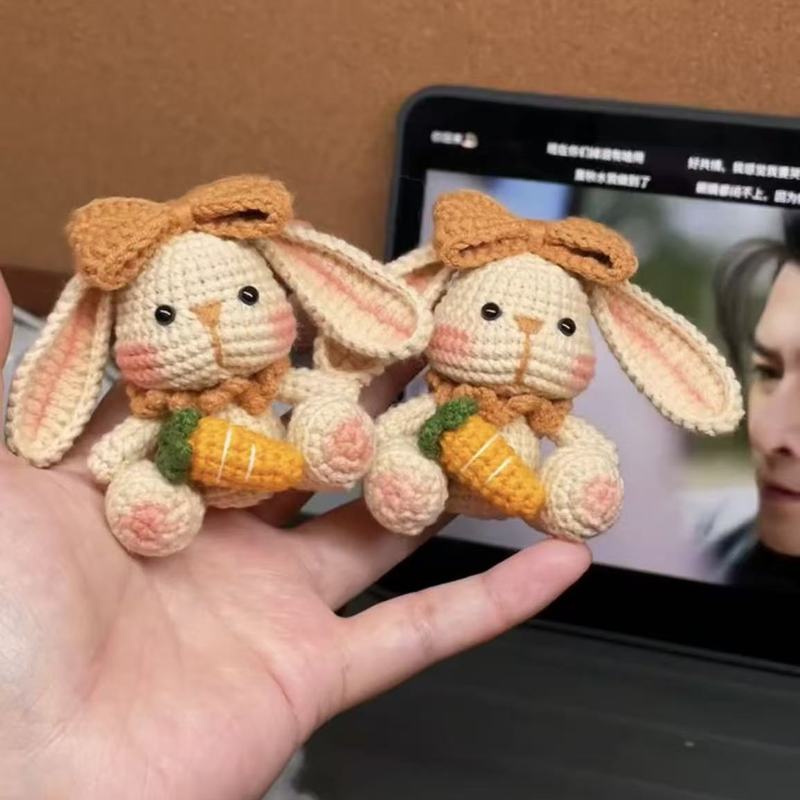 手工diy编织可爱垂耳兔玩偶毛线钩针材料包钥匙扣包包挂件小礼物 - 图2