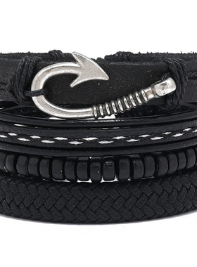 men's Bracelet男士手链潮流街舞手环编织组合套装手绳男皮革手链