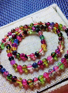 天然巴西西瓜碧玺三圈手链5.8mm 颜色艳丽晶体通透 招财旺夫 正品