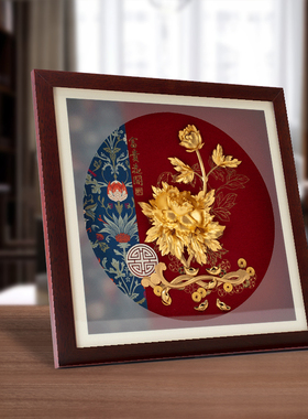 足金金箔花开富贵现代客厅桌面装饰画送朋友乔迁荣休创意礼物