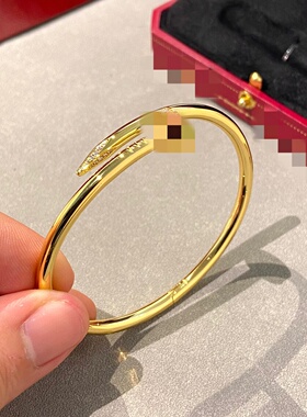 v金经典钉子头尾带钻情侣手镯厚镀18k玫瑰金轻奢欧美时尚