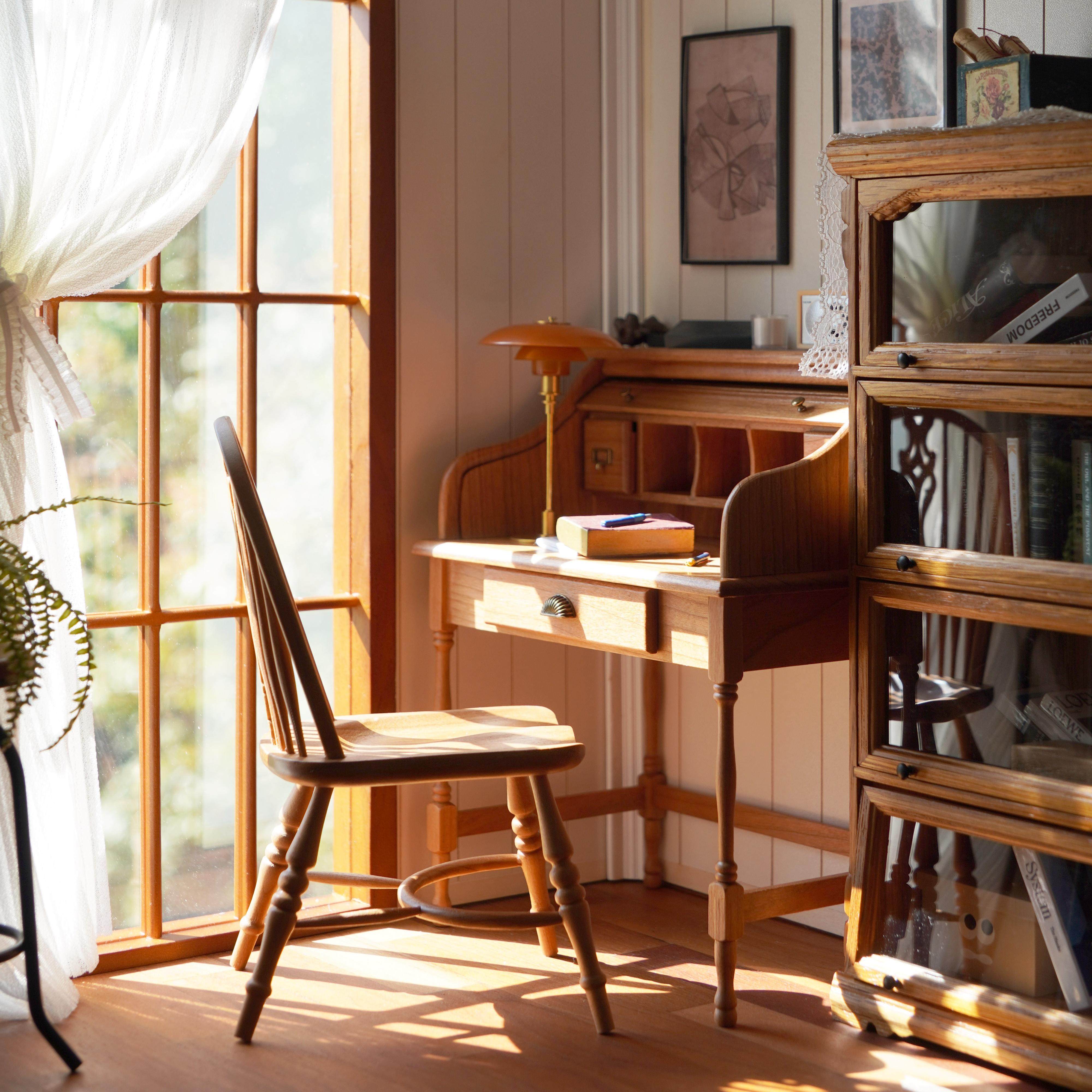 玩具】复古卷帘书桌 6分娃屋迷你微缩家具书房模型摆件,淘宝优惠券,粉丝福利购,淘宝优惠卷