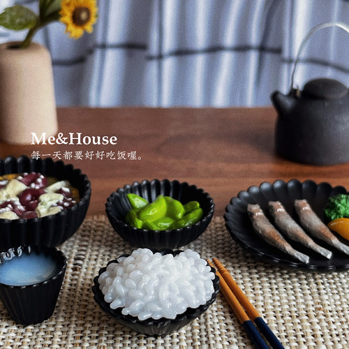 玩具】菊半碗8件套/碗碟套/盘子/食器 6分Blythe兵人迷你微缩模型 - 图1