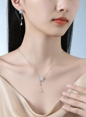 原创蝴蝶流苏夜光项链女纯银韩版森系小清新锁骨链夏季小众