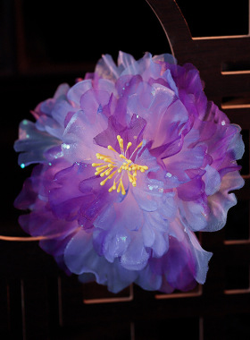 古风绢纱烫花牡丹花发夹