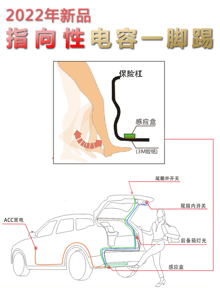 通用型一脚踢 双路触发电动尾门感应器 新款电容灵敏防误英文外贸 - 图0