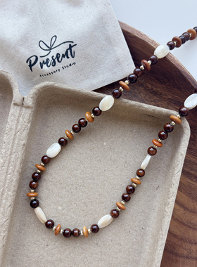 原创小众设计复古天然米黄玉项链