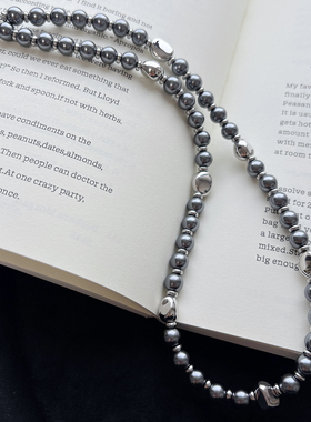 原创设计灰色珍珠金豆豆串珠项链