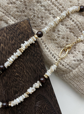 贝珠皮黑木串珠项链锁骨链配饰