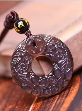 冰种黑曜石双貔貅平安扣吊坠男女