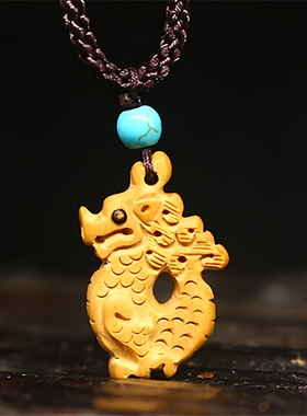 桃木生肖属龙吊坠青龙牌项链挂件