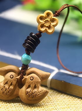 桃木鸳鸯吊坠男女旺桃花情侣项链