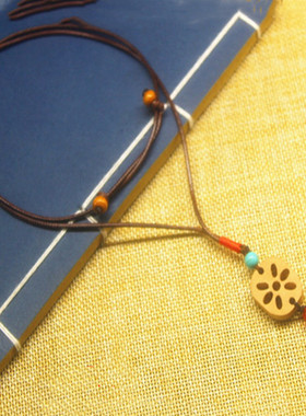 桃木莲藕吊坠财福钱袋项链锁骨链