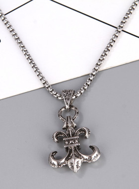 克罗合金镀银童军花男女刻纹项链