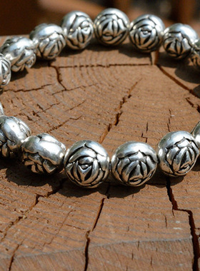 短美手链藏银双面玫瑰雕刻男女