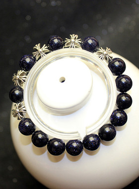 原创设计蓝金砂手工制十字架手链