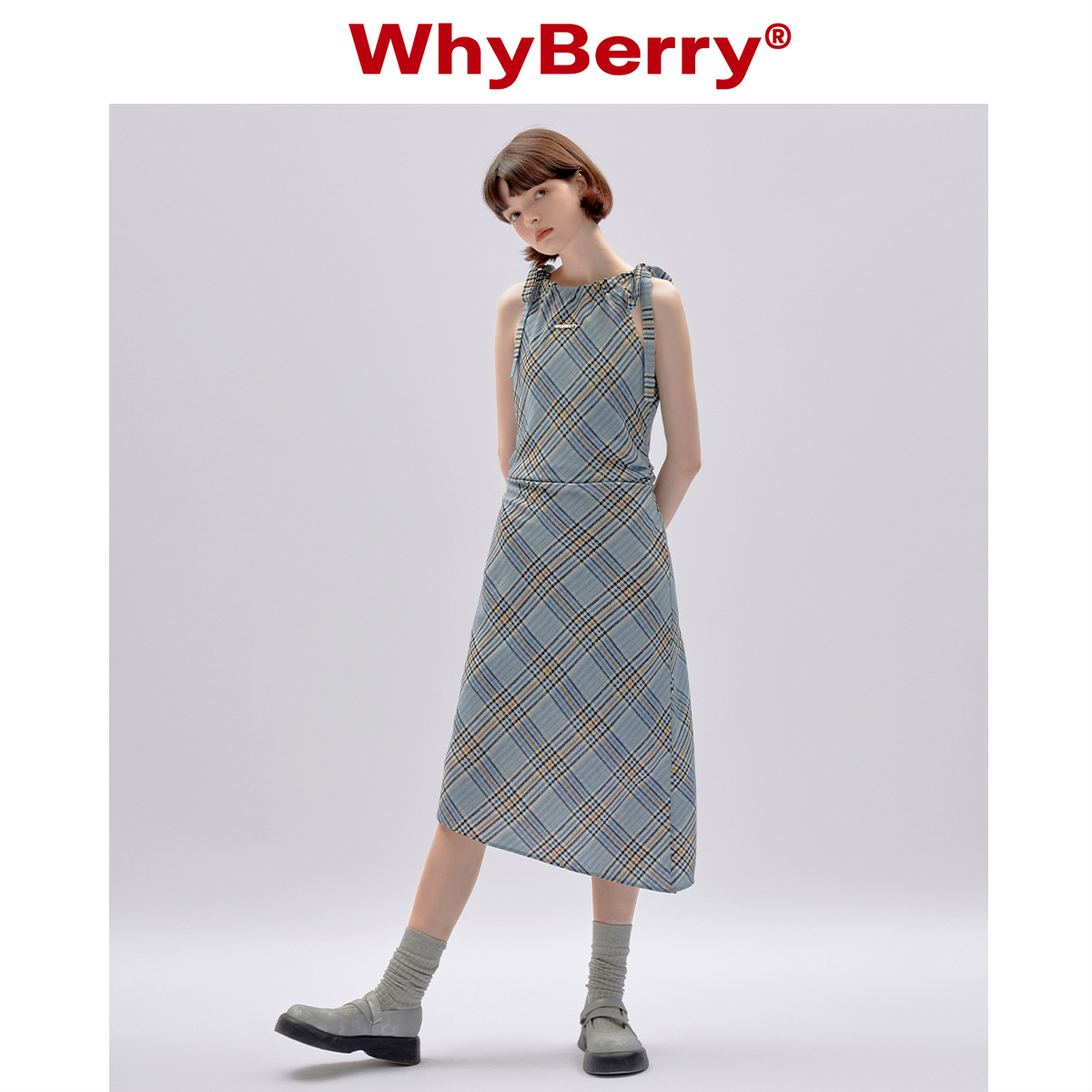 WhyBerry 23SS“白日梦蓝”吊带辣妹连衣裙复古显瘦气质法式长裙 - 图0