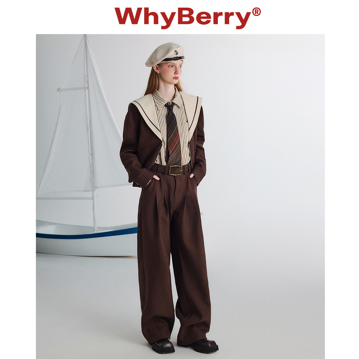 WhyBerry 24AW“热可可”棕色宽松休闲阔腿裤复古英伦长裤秋冬,淘宝优惠券,粉丝福利购,淘宝优惠卷