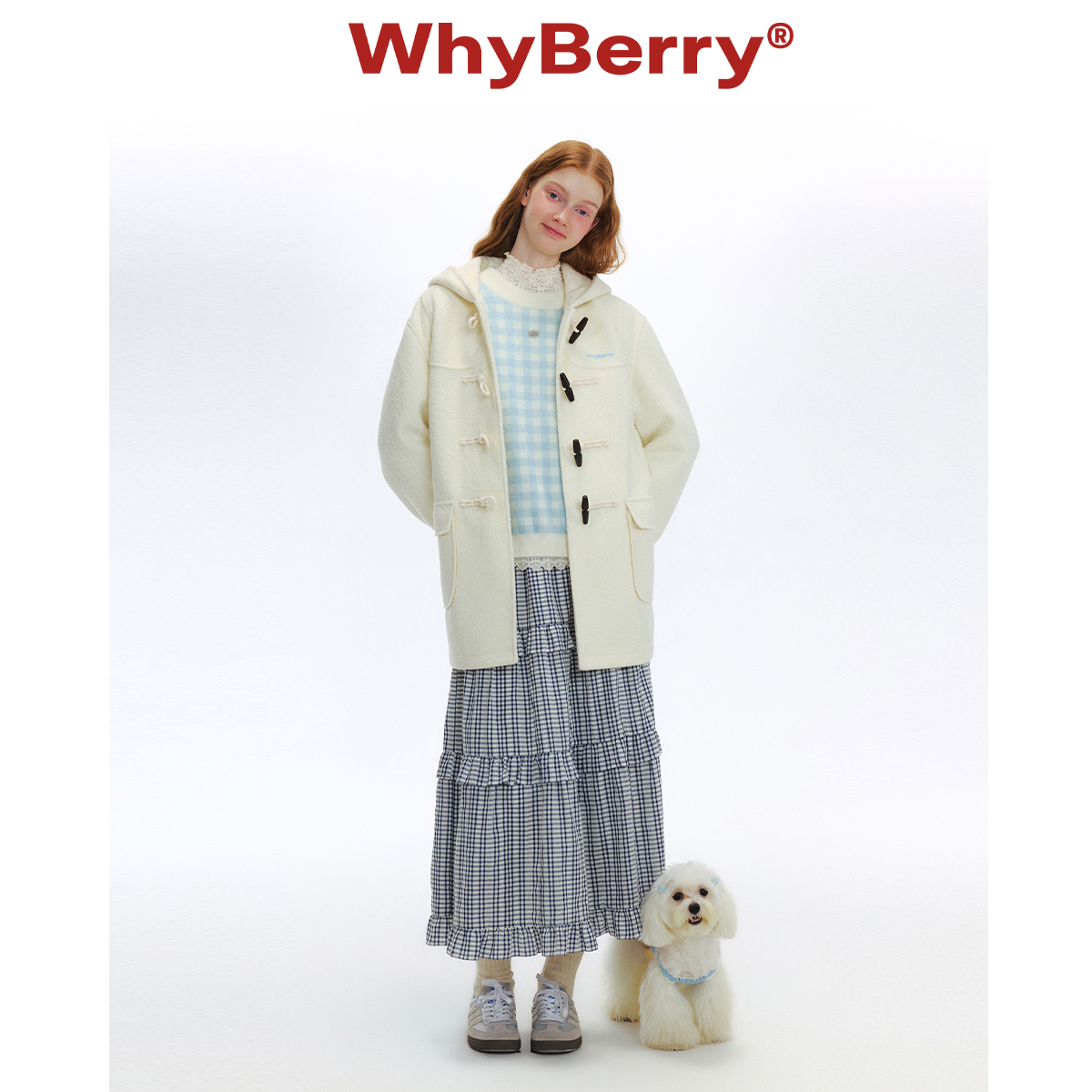 WhyBerry 24AW“泡芙学院”蓝色牛角扣大衣秋冬复古加厚毛呢外套 - 图3