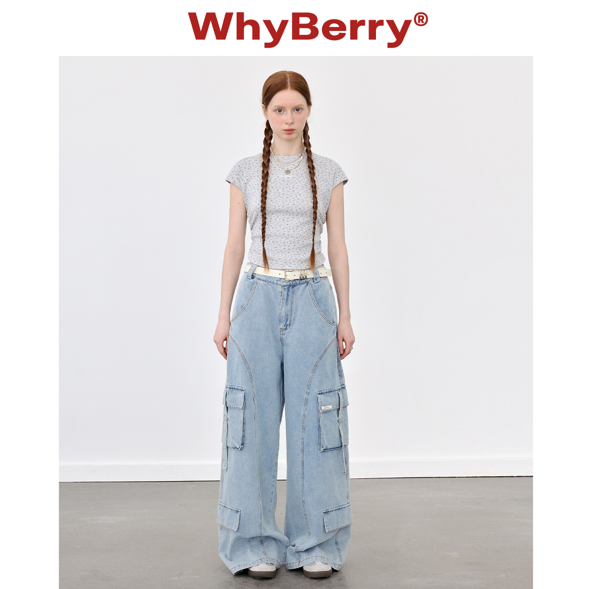 WhyBerry 24SS“风铃恋歌”蝴蝶结绣花T恤显瘦收腰短袖碎花短上衣-图1