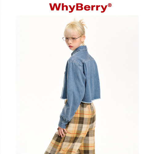 WhyBerry 22AW“Bai搭丹宁”短款衬衫外套复古毛边牛仔衬衣女 - 图2