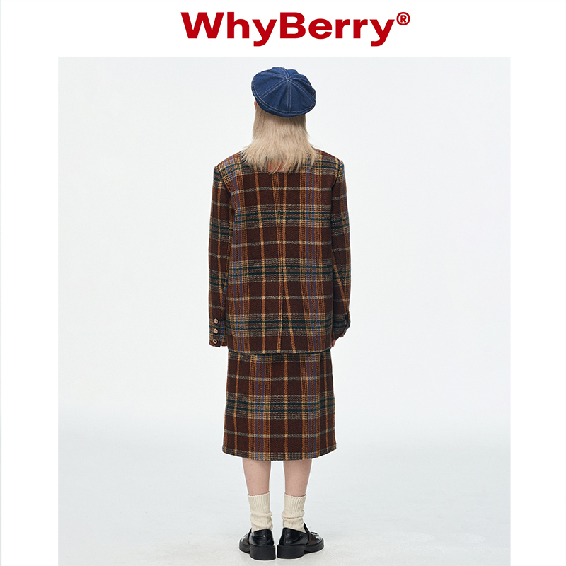 WhyBerry 22AW“英国转校生”格纹毛呢西装外套厚初春薄知识分子-图1