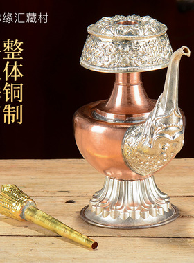 藏村红铜奔巴壶镀银净水瓶文巴瓶贲巴壶宝瓶佛具用品供品摆件