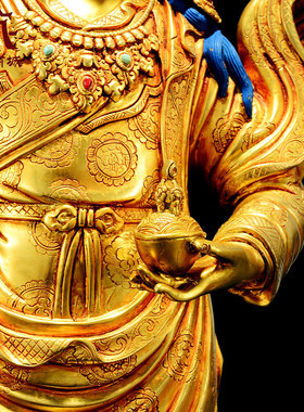 精工铜雕花《桑巴伦珠玛》全鎏金家用《站立莲花生大士》铜像摆件