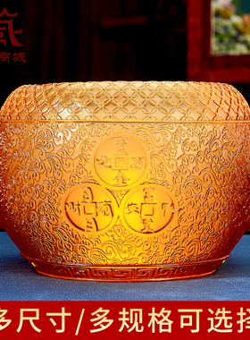 藏村聚宝盆摆件黄色琉璃