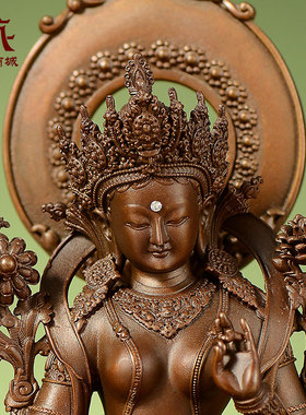 紫铜仿古绿度母铜像摆件