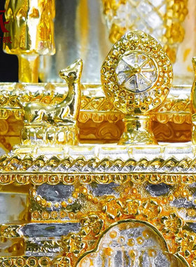 藏村十三寸莲花生大师坛城精工铜雕家用鎏金鎏银莲花生大士檀城