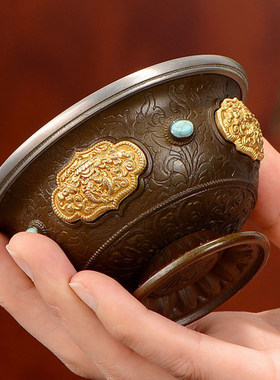 盛水碗水杯摆件铜包不锈钢内胆