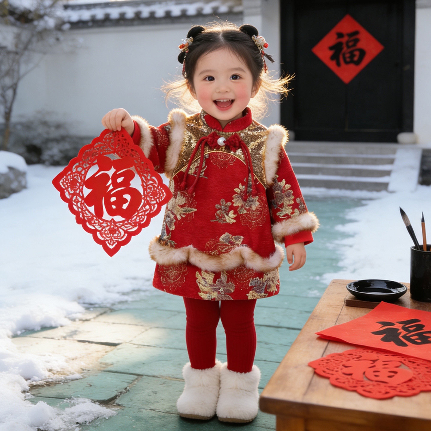 女宝宝冬季新年拜年服裙子女童新年复古中国风加绒周岁公主连衣裙,淘宝优惠券,粉丝福利购,淘宝优惠卷