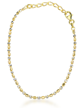 意大利工艺彩银手链女款S925纯银黄白双色弯刀珠六角珠调节手饰