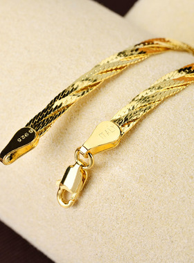 再回首 意大利工艺S925纯银手链女三线镭射银手环水晶链条手饰潮