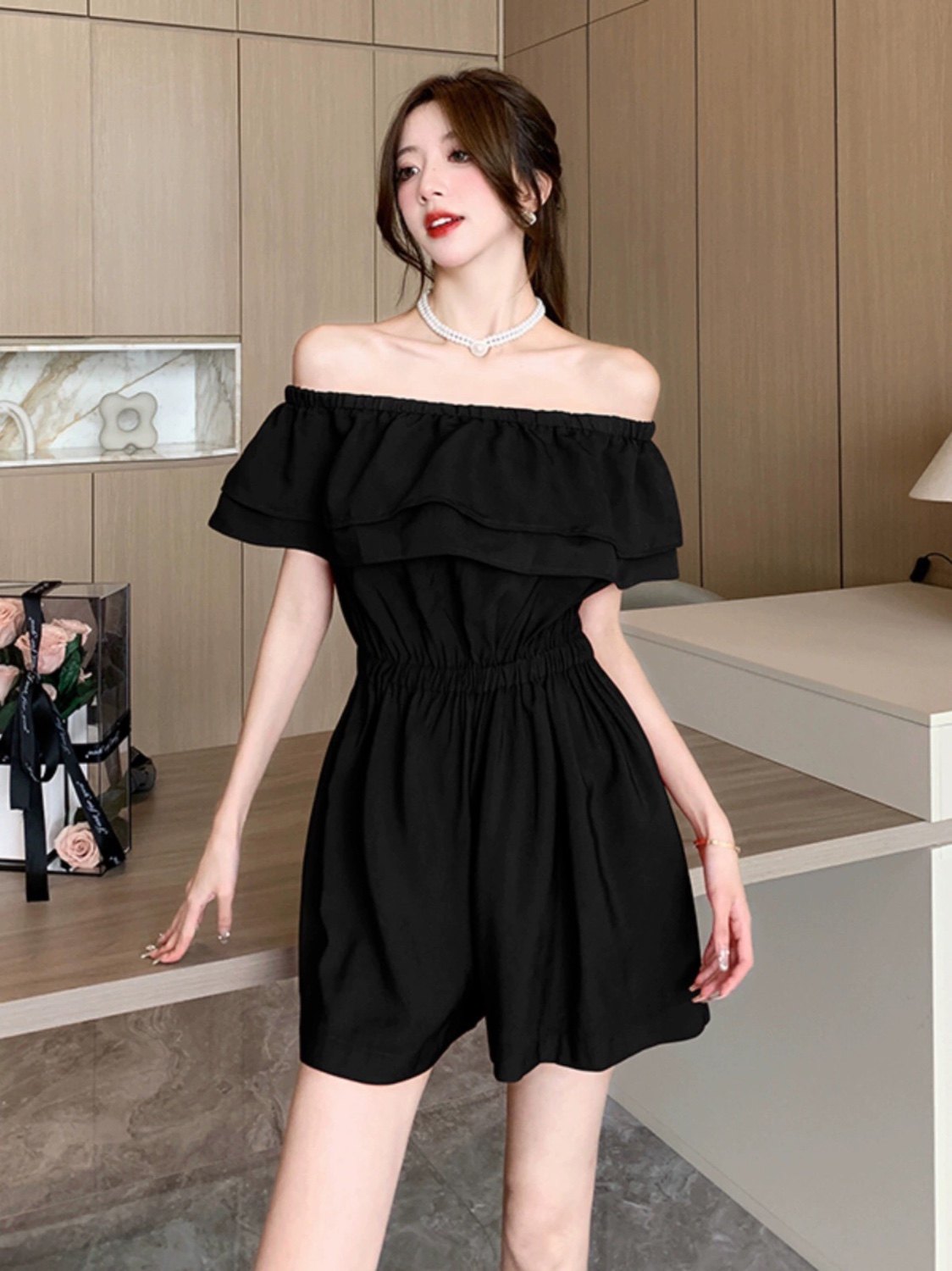 露肩连体裤甜美炸街减龄女夏新显瘦显白海边度假拍照上镜洋气短裤,淘宝优惠券,粉丝福利购,淘宝优惠卷