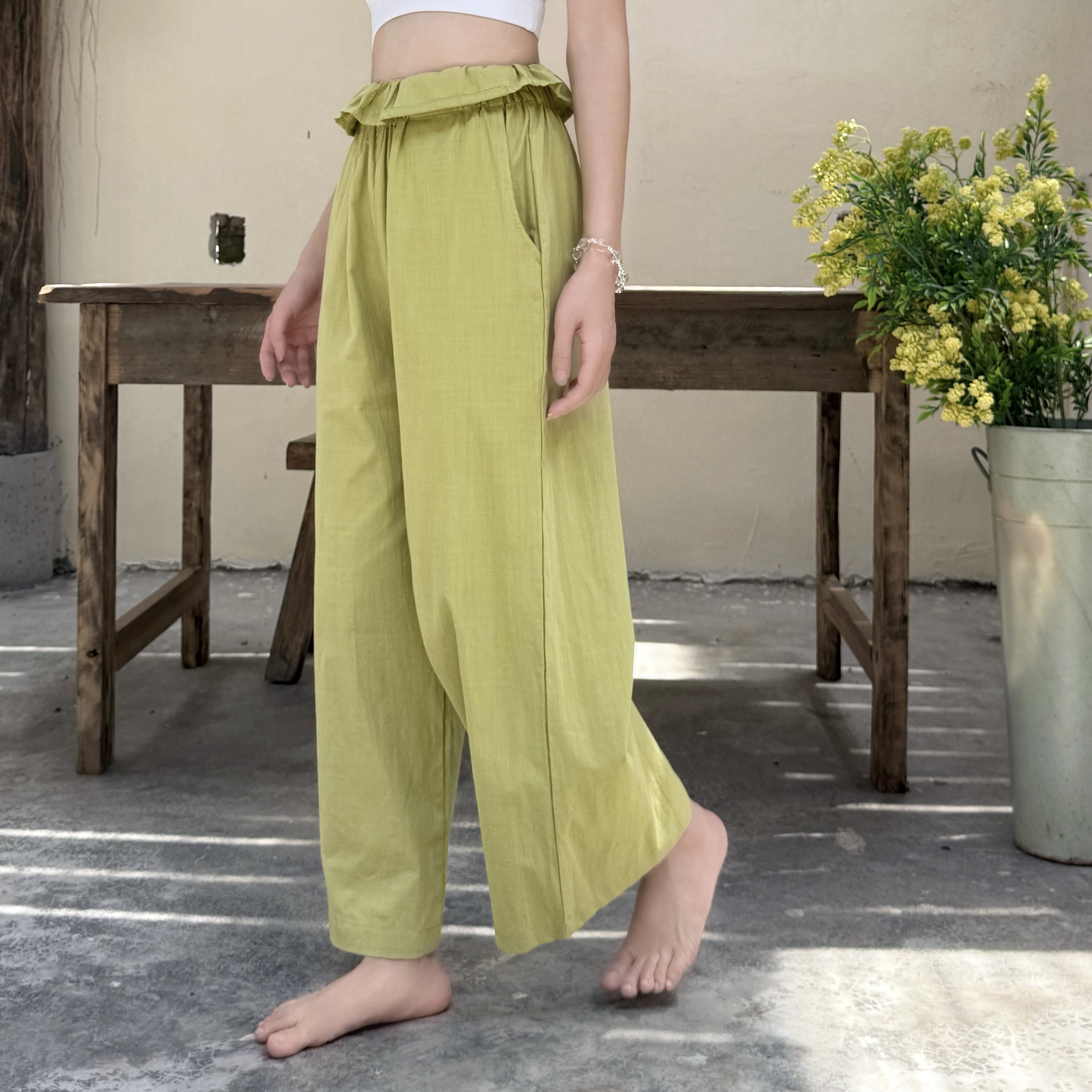 YSH/花苞裤 内观流禅意瑜伽阔腿裤纯棉休闲宽松外穿直筒运动裤女 - 图1