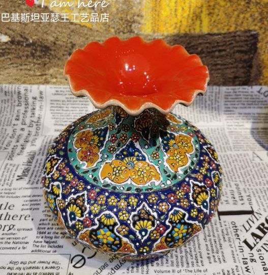 Iranian earthenware crafts vase, Bohemian style decorative cabinet, ancient shelf, study room, exotic ornaments, holiday gifts