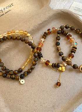 2025冬当季新款 衣佳人折扣 美拉德风几何锆石虎眼石串珠手链手饰