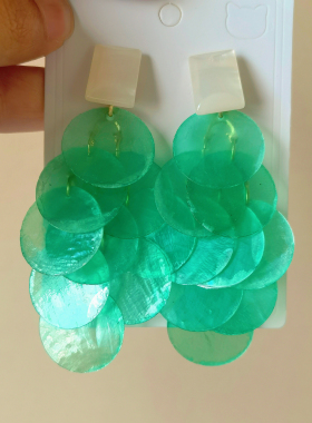 樱花粉糖果色贝壳流苏耳环