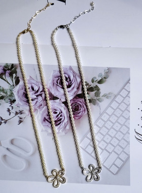 防过敏不掉色 高级感甜美花朵时尚百搭珍珠项链 锁骨链颈链饰品女