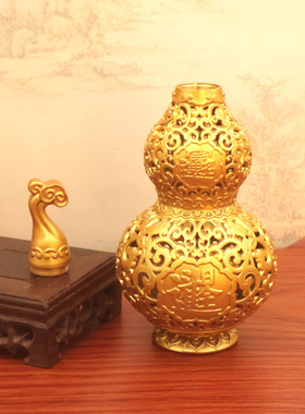 仿金丝黄铜镂空雕花葫芦吉祥如意